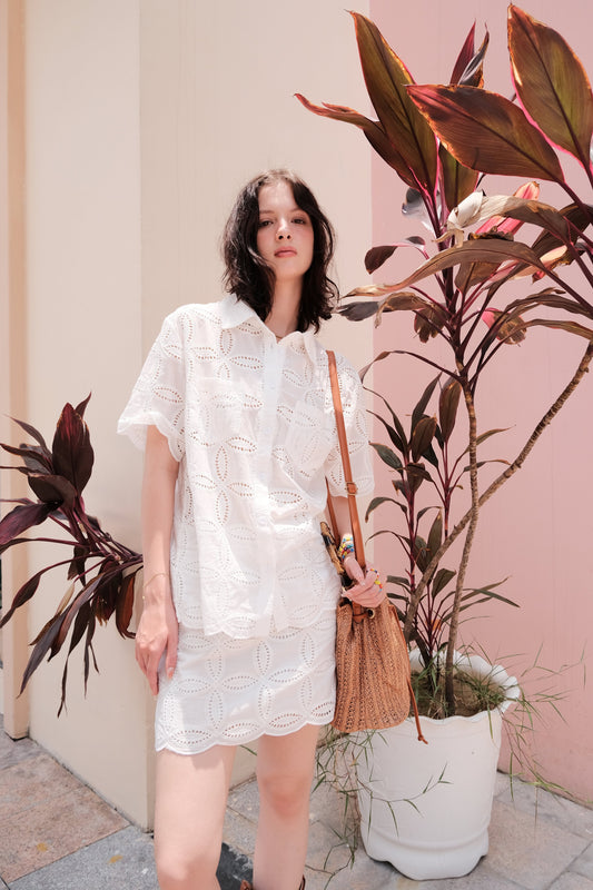Eyelet Cotton Shirt & Skirt Set