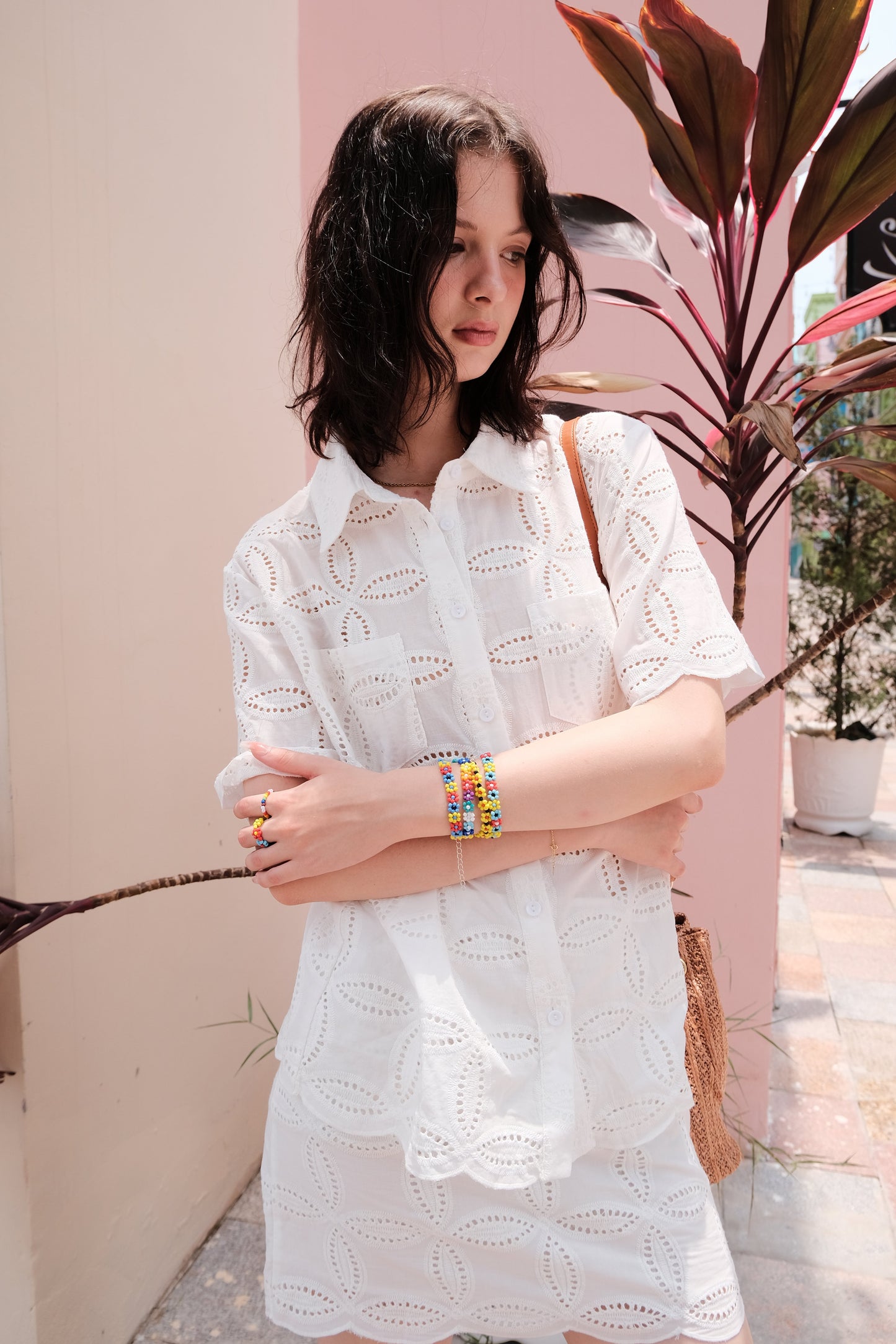 Eyelet Cotton Shirt & Skirt Set
