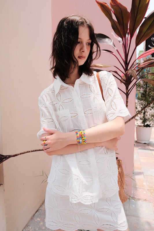 Eyelet Cotton Shirt & Skirt Set