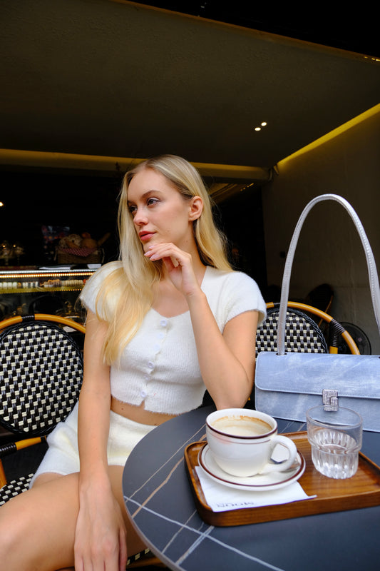White Button-Up Fuzzy Crop Top